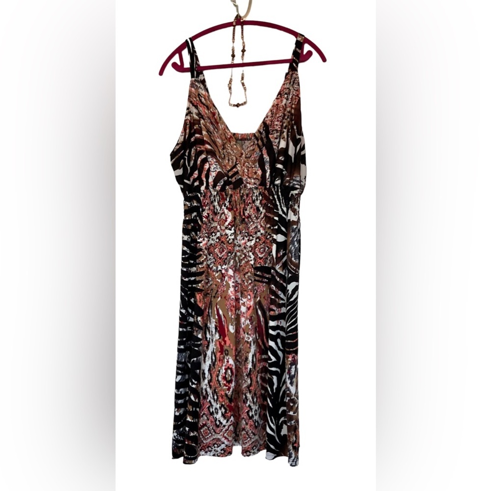 👗Plus size dress, animal print, rich colors full elastic bust- dress knee